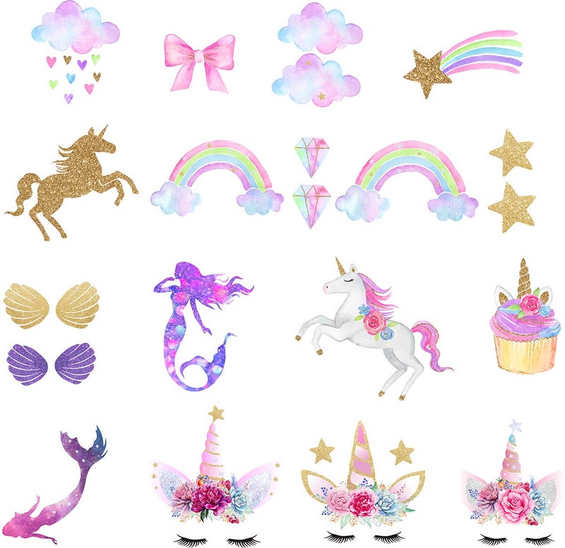 Easu Unicorn Iron-On Transfer Iron Patches Rainbow Iron On Patches Mermaid Patches Eco-Friendly Material Set of 21 for DIY Decorative - Image 1